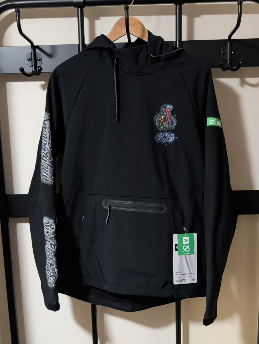 686 Black Hooded Ski Pullover with Multicolor Snake Patch